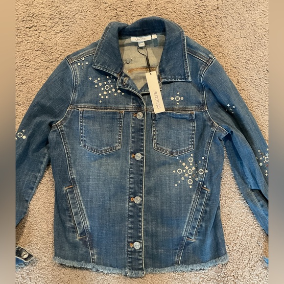Chico's Jackets & Blazers - NWT Chico’s Silver Studded Denim Jean Jacket Y2K Blue sz Small